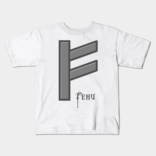 Fehu Rune Kids T-Shirt by GodiLimeg